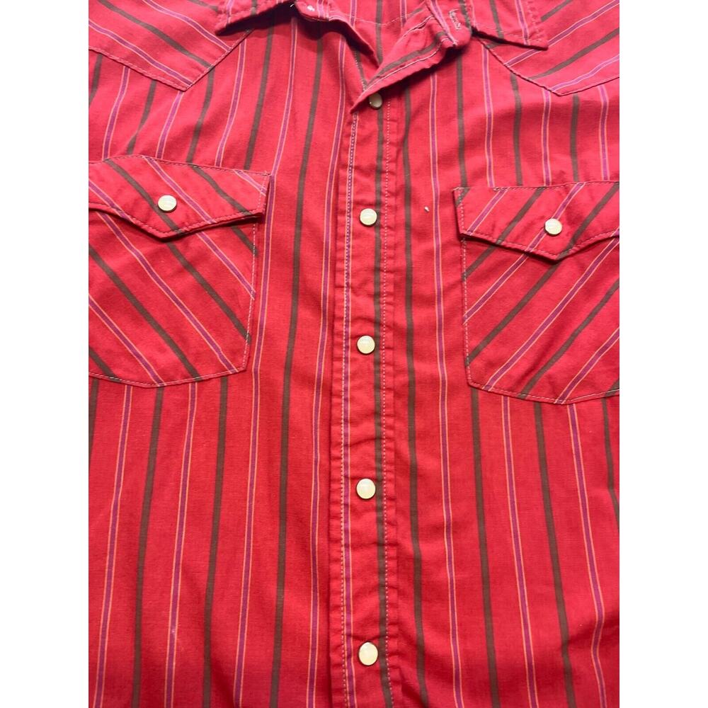 Vintage Saddle King Western Shirt Mens‎ 16.5-34 Red Striped Pearl Snap Cowboy